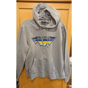 Marmot Mountain Graphic Logo Mens‎ Gray Hoodie Hooded Sweatshirt Medium
